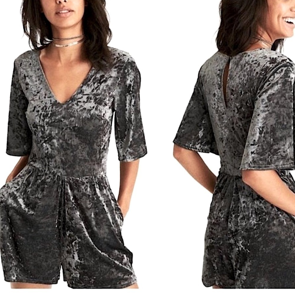 American Eagle Olive Green Velvet Romper Small
